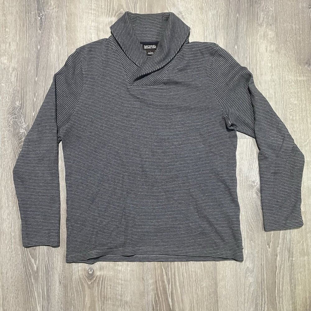Michael Kors Men’s Shawl Collar Sweater - Large Ash Melange Cotton Pullover